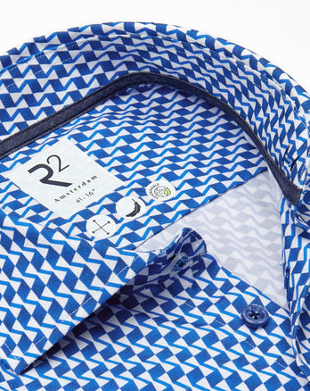 Geometriedruck Lyocell-Hemd 014 - Blue