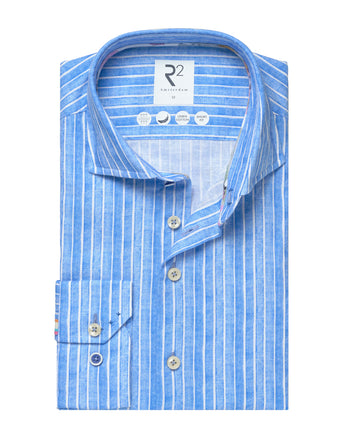 Gestreept linnen stretch overhemd 014 - Blue
