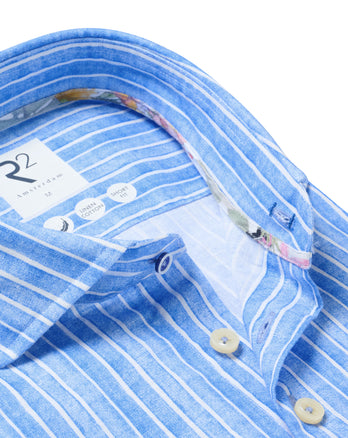 Gestreept linnen stretch overhemd 014 - Blue