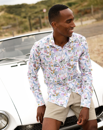 Bloemenprint linnenmix stretch overhemd 073 - Multicolour