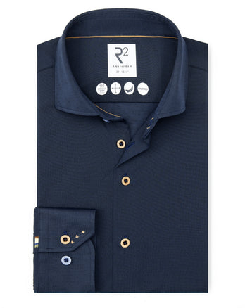 Linnenmix knitted overhemd 010 - Navy