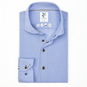 Linnenmix knitted overhemd 018 - Light blue