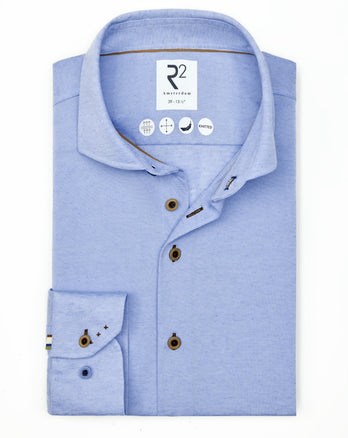 Linnenmix knitted overhemd 018 - Light blue