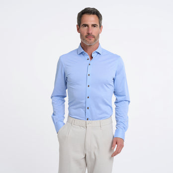 Linnenmix knitted overhemd 018 - Light blue