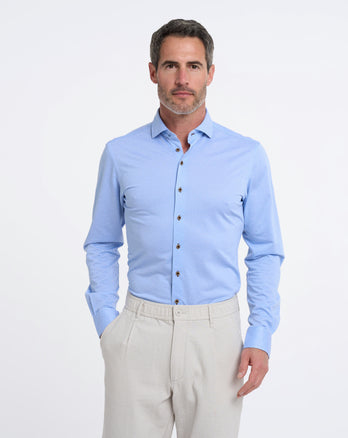 Linnenmix knitted overhemd 018 - Light blue