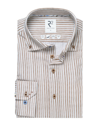 Striped linen blend stretch shirt 041 - Brown
