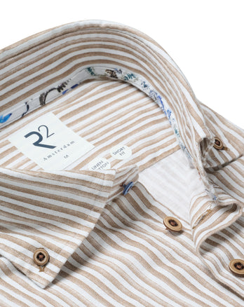 Striped linen blend stretch shirt 041 - Brown