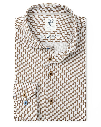 Bedrukt linnen stretch overhemd 041 - Brown