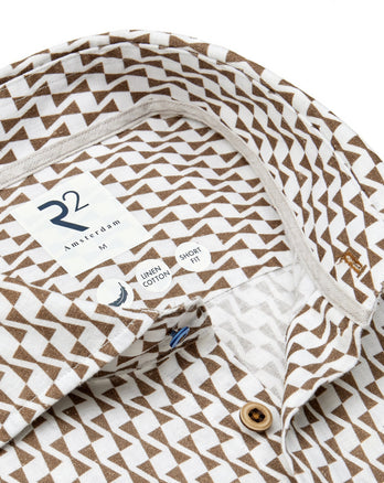 Bedrukt linnen stretch overhemd 041 - Brown