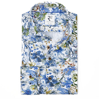 Travel shirt floral print 014 - Blue