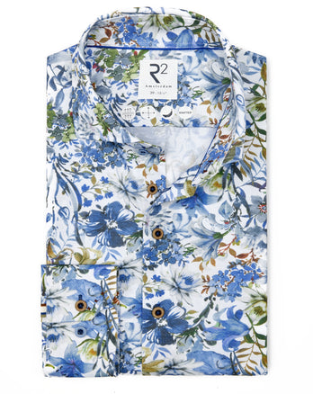 Travel shirt floral print 014 - Blue