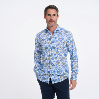 Travel shirt floral print 014 - Blue