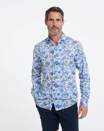 Travel shirt floral print 014 - Blue