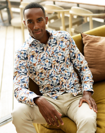 Multicolour print stretch overhemd 014 - Blue