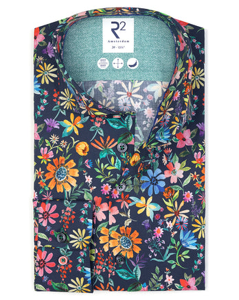Stretchhemd mit Blumendruck 073 - Multicolour