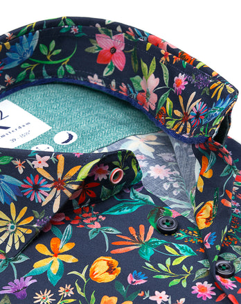 Stretchhemd mit Blumendruck 073 - Multicolour