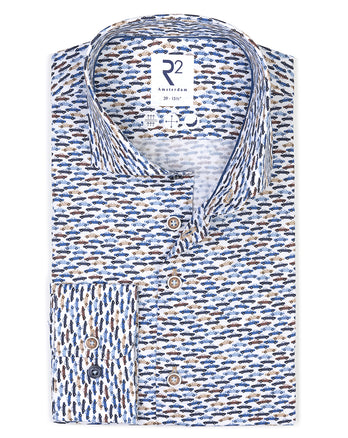 Klassieke autoprint katoenen overhemd 014 - Blue