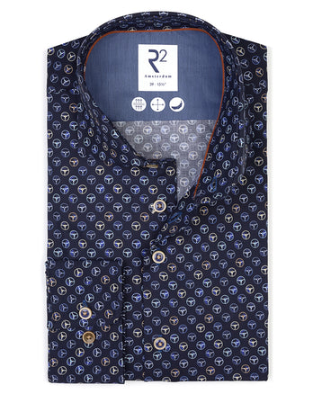Steering wheel print stretch shirt 010 - Navy
