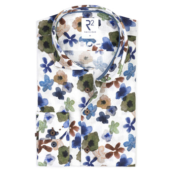 Floral print linen shirt 070 - Dark green