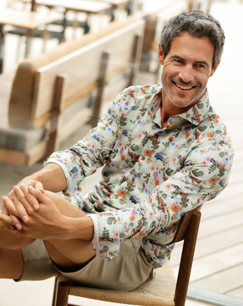 Extra long sleeves. Travel shirt floral print 073 - Multicolour