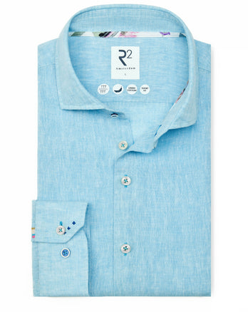 Extra lange mouwen. Linnenmix overhemd 076 - Aqua