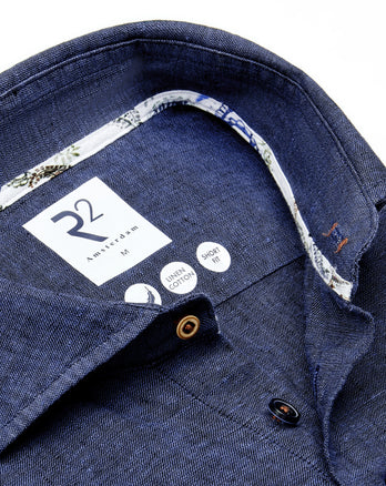 Extra lange Ärmel. Leinen-Stretch-Hemd 010 - Navy