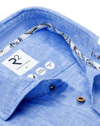 Extra lange mouwen. Linnen stretch overhemd 018 - Light blue