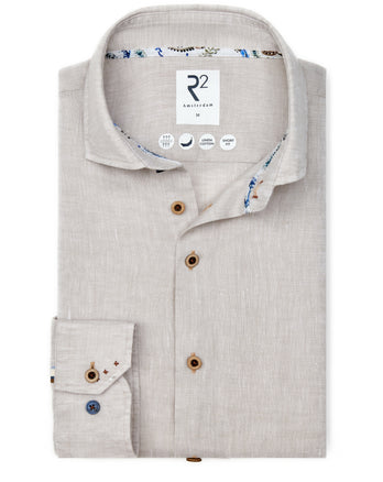 Extra lange mouwen. Linnen stretch overhemd 045 - Beige