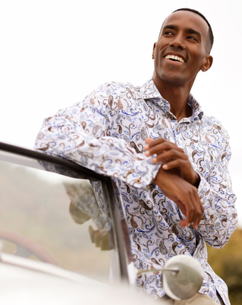 Extra lange mouwen. Paisley print linnen-stretch overhemd 073 - Multicolour