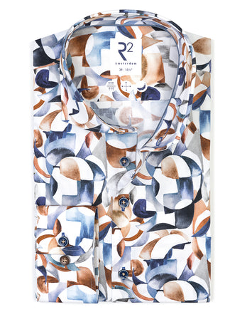 Extra lange mouwen. Print stretch overhemd 014 - Blue