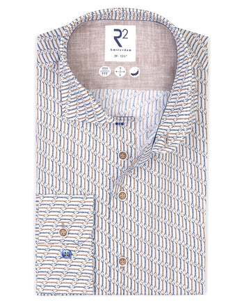 Extra lange mouwen. Moersleutelprint katoenen overhemd 045 - Beige