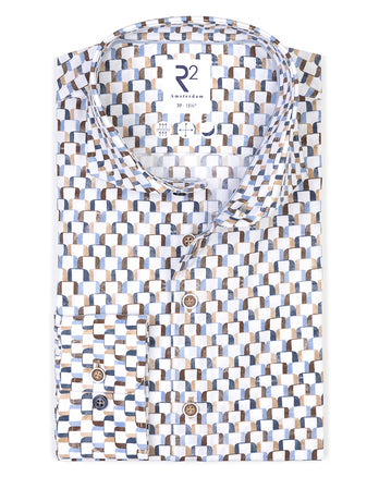 Extra lange mouwen. Katoenen print overhemd 014 - Blue