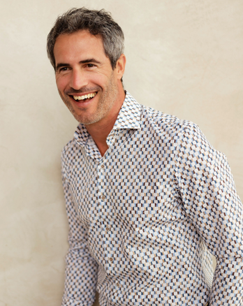 Extra lange mouwen. Katoenen print overhemd 014 - Blue