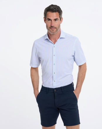Travel shirt short sleeve seersucker 018 - Light blue