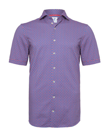 Travel shirt short sleeve seersucker crab print 012 - Cobalt