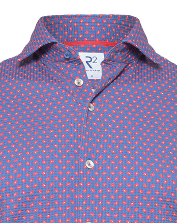 Travel shirt short sleeve seersucker crab print 012 - Cobalt