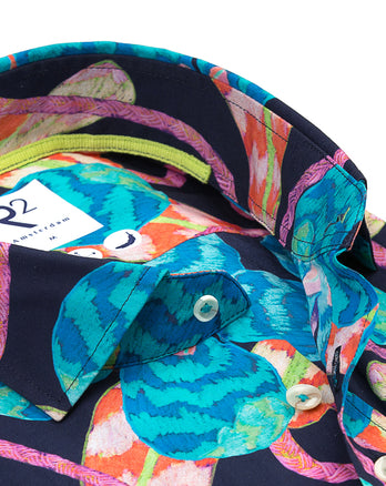 Korte mouwen bloemenprint katoenen overhemd 073 - Multicolour