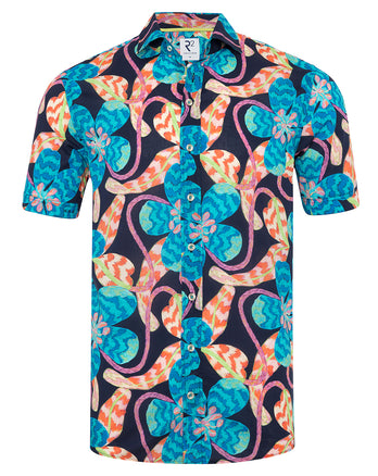 Korte mouwen bloemenprint katoenen overhemd 073 - Multicolour