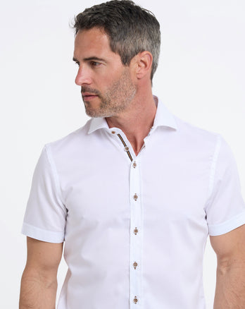Korte mouw strijkvrij stretch overhemd 004 - White
