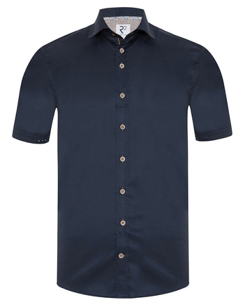 Korte mouw strijkvrij stretch overhemd 010 - Navy
