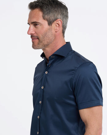 Korte mouw strijkvrij stretch overhemd 010 - Navy