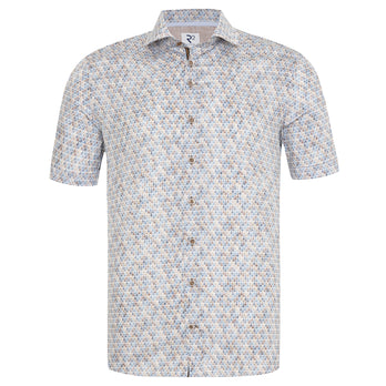 Chemise en coton à manches courtes imprimée d'un cylindre de voiture 014 - Blue