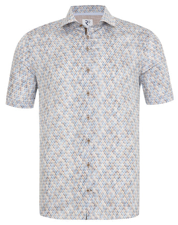 Korte mouwen autocilinder print katoenen overhemd 014 - Blue