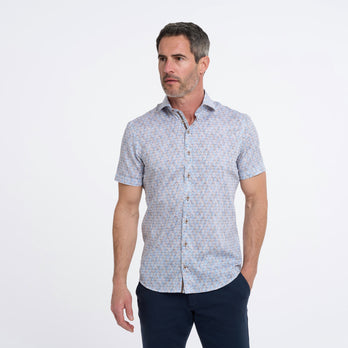 Chemise en coton à manches courtes imprimée d'un cylindre de voiture 014 - Blue