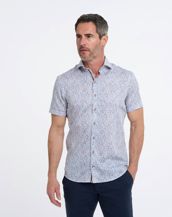 Korte mouwen autocilinder print katoenen overhemd 014 - Blue