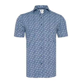 Travel overhemd korte mouwen bloemenprint 010 - Navy