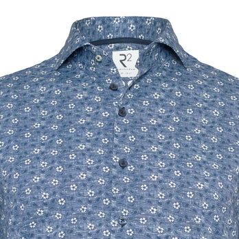 Travel overhemd korte mouwen bloemenprint 010 - Navy