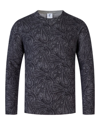 Paisley-Print Baumwoll-Kaschmir- Mix Pullover 028 - Grey