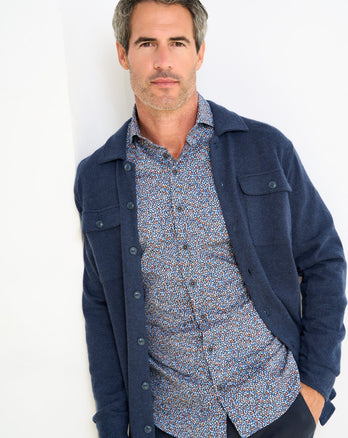 Wool blend knitted overshirt 010 - Navy