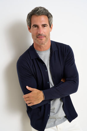 100% Merino wool lightweight cardigan 010 - Navy